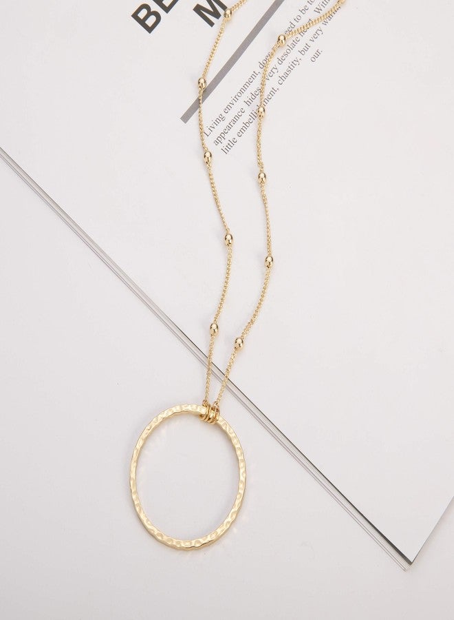 SOFYBJA 18K Gold Plated Circle Pendant Necklace Long Satellite Beaded Chain Jewelry for Women Dainty Hammered Karma Open Circle Charm Geometric Necklace - Image 4